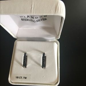 Pair of sterling silver diamond earrings